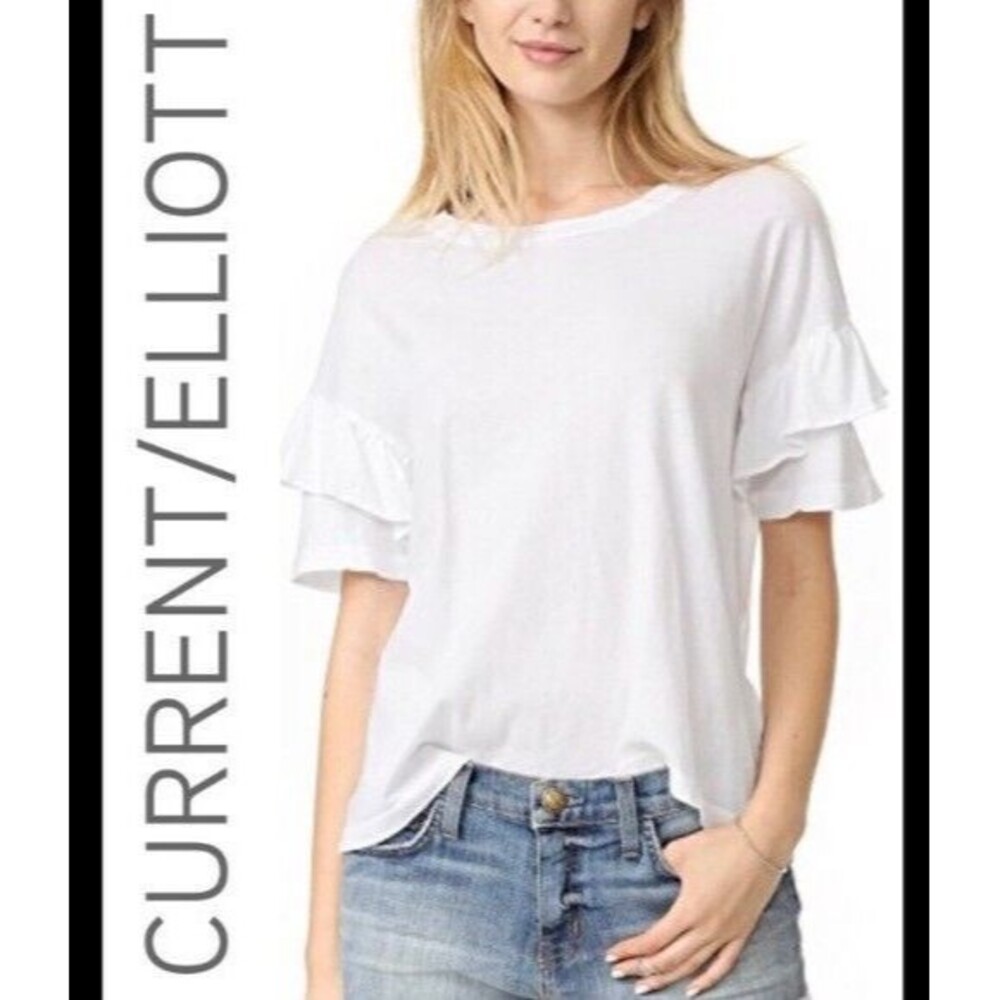 $118 Current Elliott Women's Sugar The Ruffle Roadie Tee Sz 1 (S/M) READ